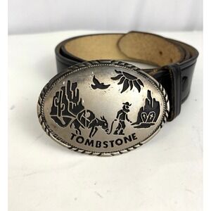 Vintage Tombstone Arizona Western Leather Belt Silver Buckle Size 40